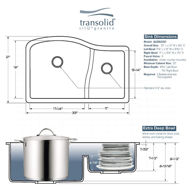 Transolid Aversa SilQ Granite 32-inch Undermount Kitchen Sink