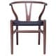preview thumbnail 23 of 47, Woven Wood Armchair with Arms Open Y Back Mid Century Modern Office Dining Chairs Black Seat Kitchen Bedroom Organic Rattan