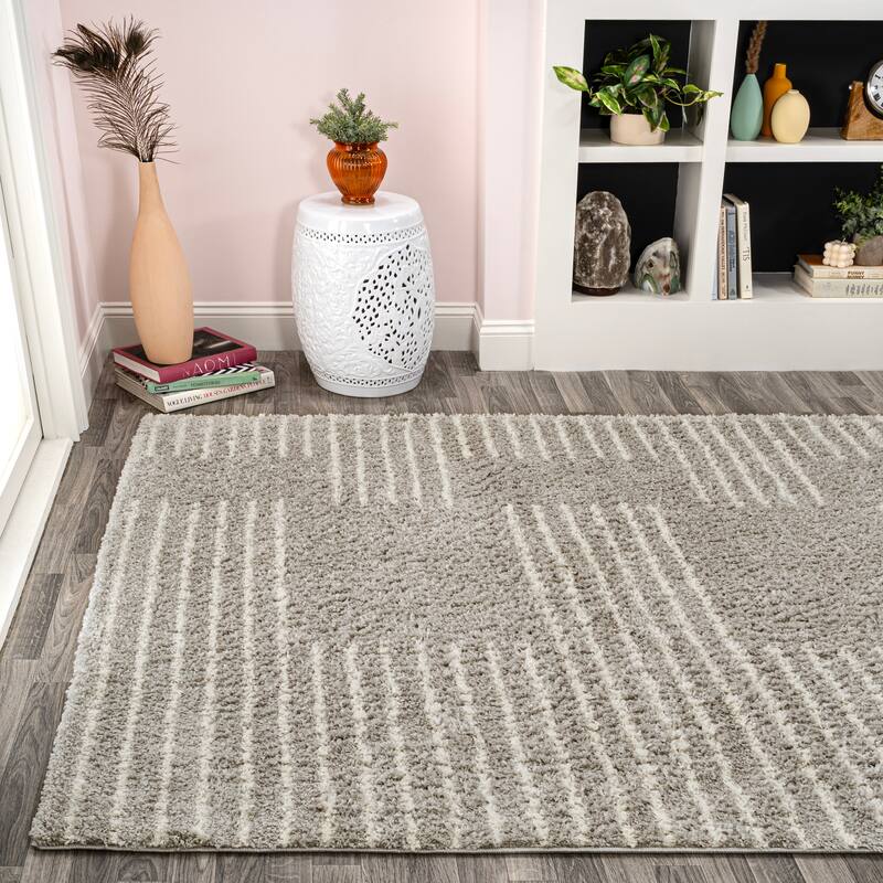 JONATHAN Y Elm Abstract Stripe Geometric Shag Area Rug