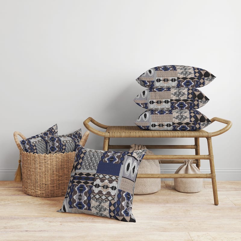 Patched Perfection Faux Suede Reversible Throw Pillow Blue and Beige