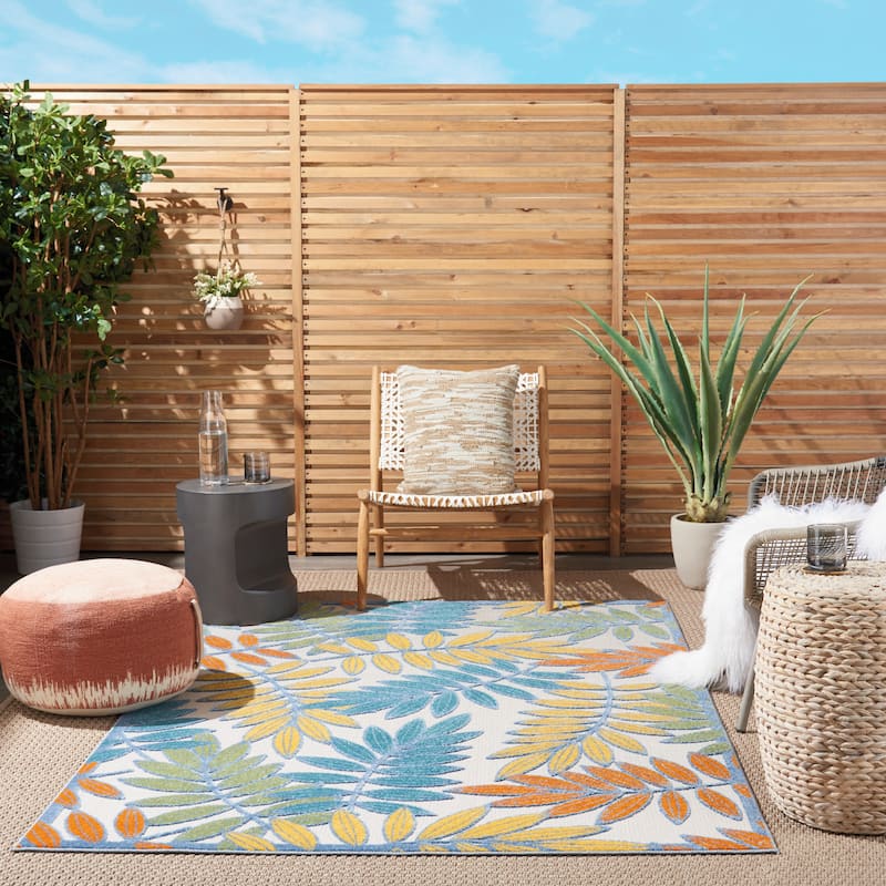 Nourison Aloha Leaf Print Vibrant Indoor/Outdoor Area Rug - 3'6" x 5'6" - Multi/Ivory