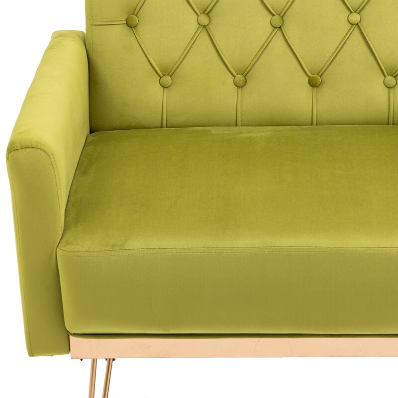 Velvet Upholstered Armchair Single Sofa Modern Tufted Reading Chairs Gold Metal Leg Wingback Chairs for Living Room Bedroom