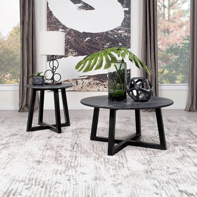 Chic Black Marble-like Round Side Table with Sturdy Wood Base for Stylish Spaces