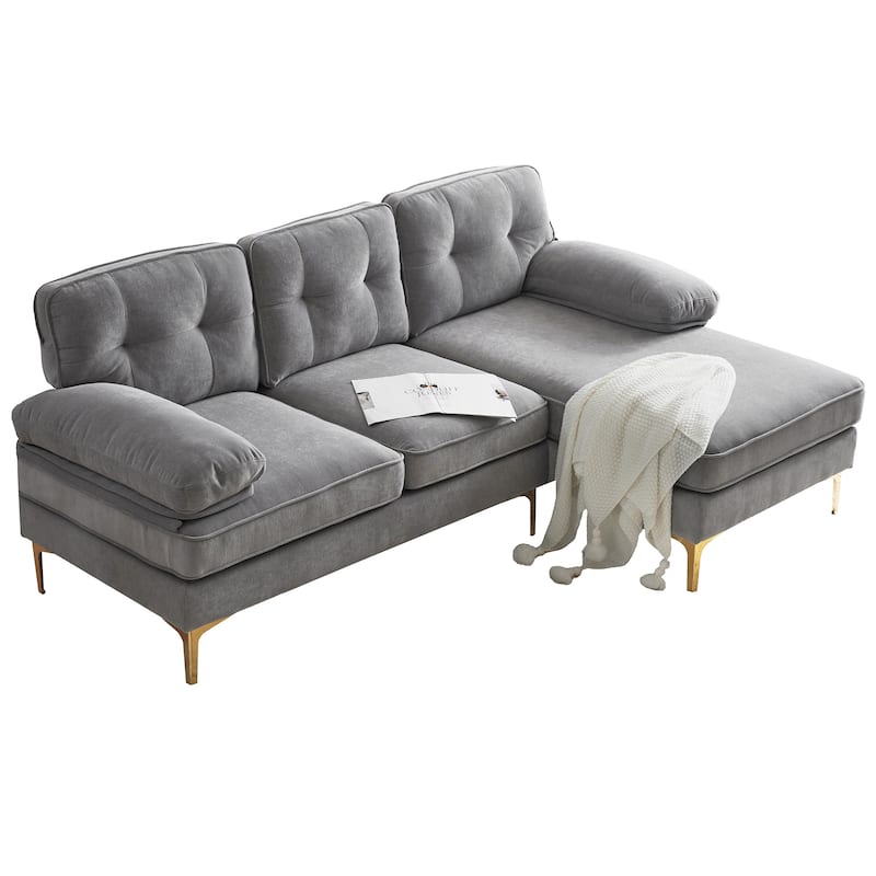 Roomfitters Modern Velvet L-Shaped Sectional Sofa Couch for Living Room Bedroom