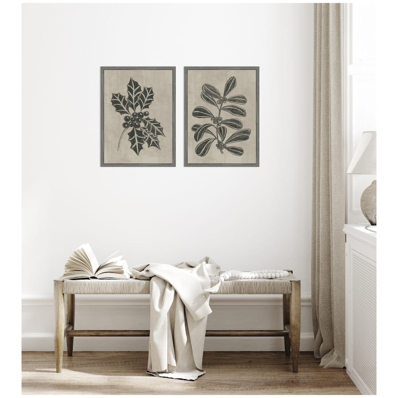 Kate and Laurel Sylvie Winter Holly and Berries - 2 Piece Framed Canvas Art Set by Nikita Jariwala