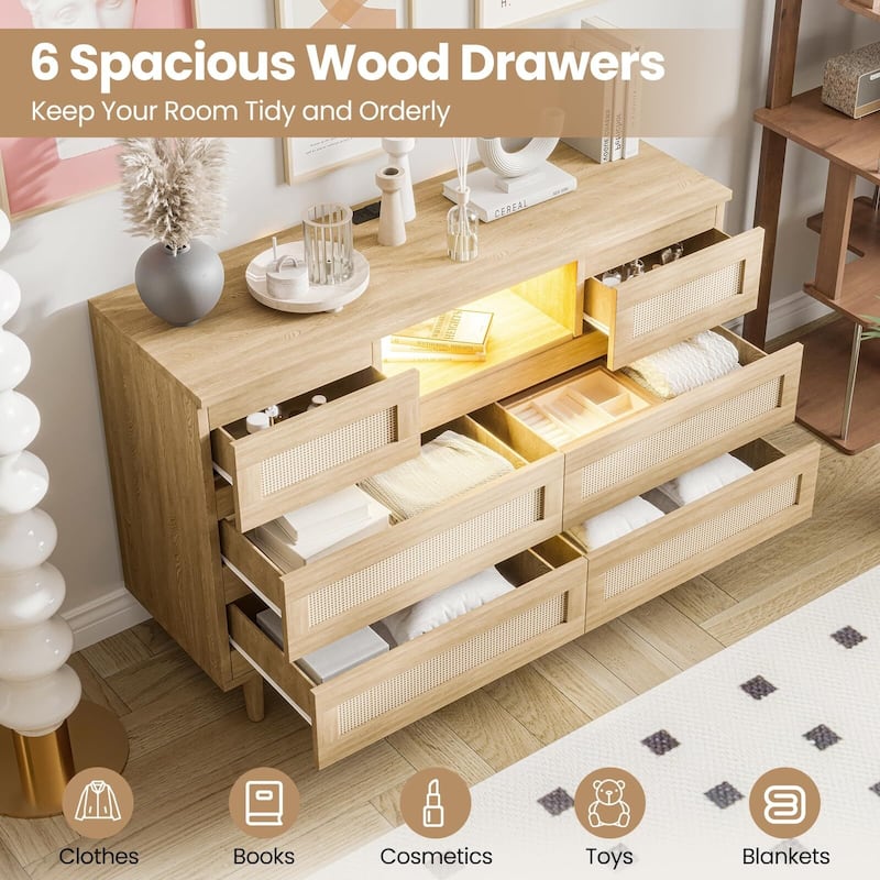 Natural Rattan 6 Dresser for Bedroom
