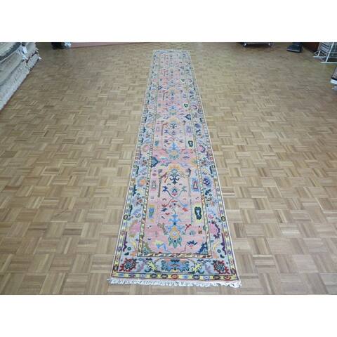 Hand Knotted Pink Oushak with Wool Oriental Rug (3' x 19'10") - 3' x 19'10"