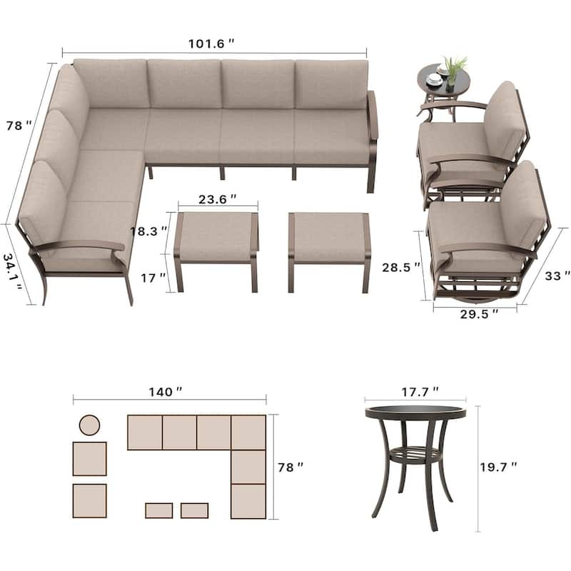 Kullavik Aluminum Corner Sofa Set, Patio Outdoor Sectional Sofa Set with Armrests and Footrests