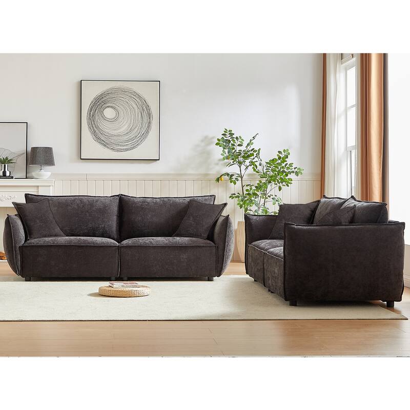 Linen 6-Seat Modular Sofa Set (3+3) with Wood Frame & 4 Pillows