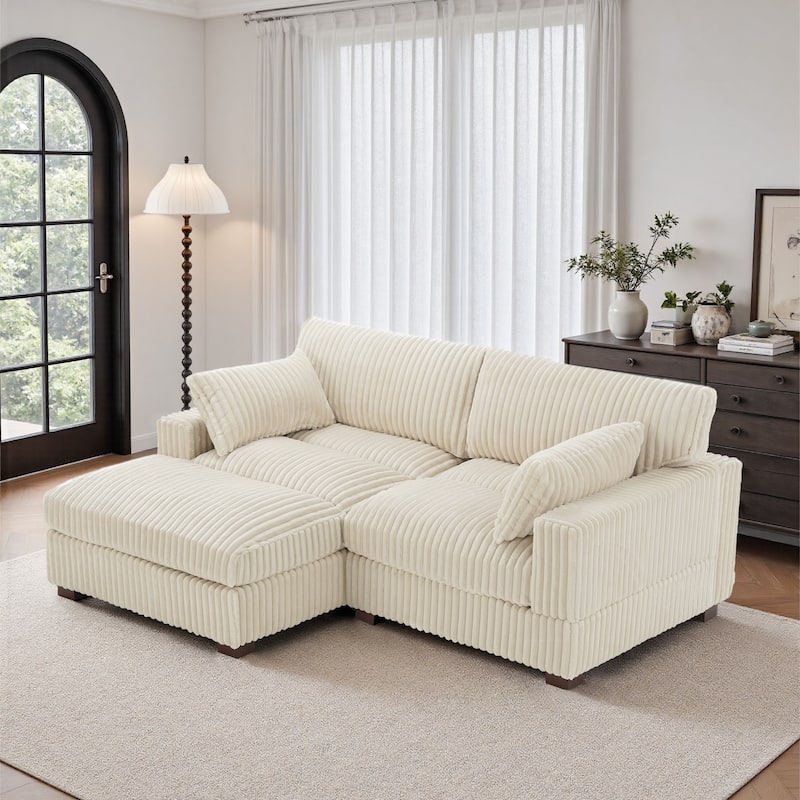 Oversized Plush Modular Sectional Sofa Set L Shaped Couch - 2-piece/White - Left Facing