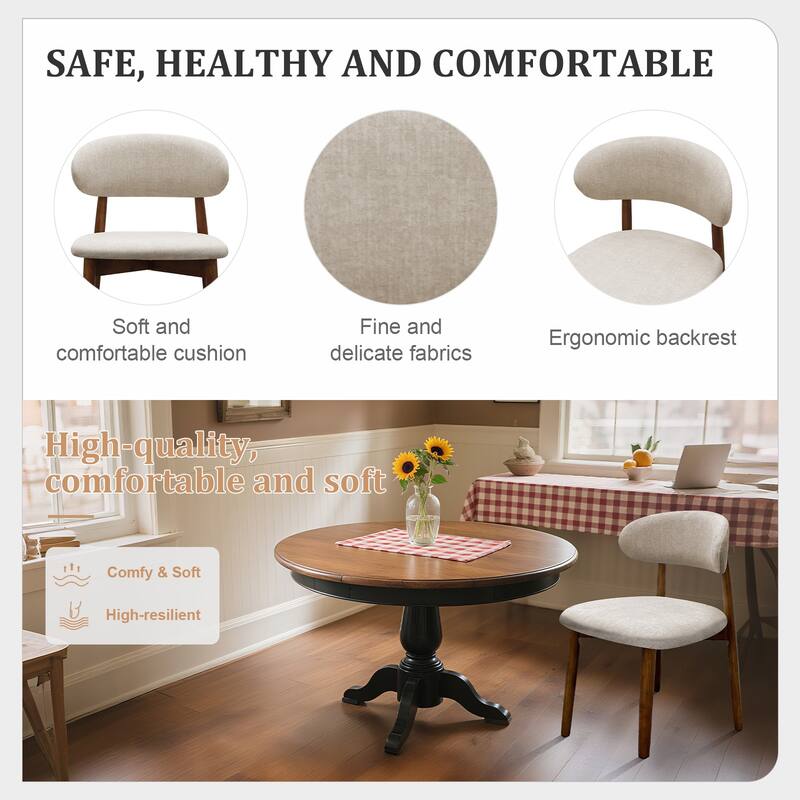 Flannelette Upholstered Dining Chair with Walnut Solid Wood Legs, Armless Chair Set of 2 for Kitchen, Restaurant, Living