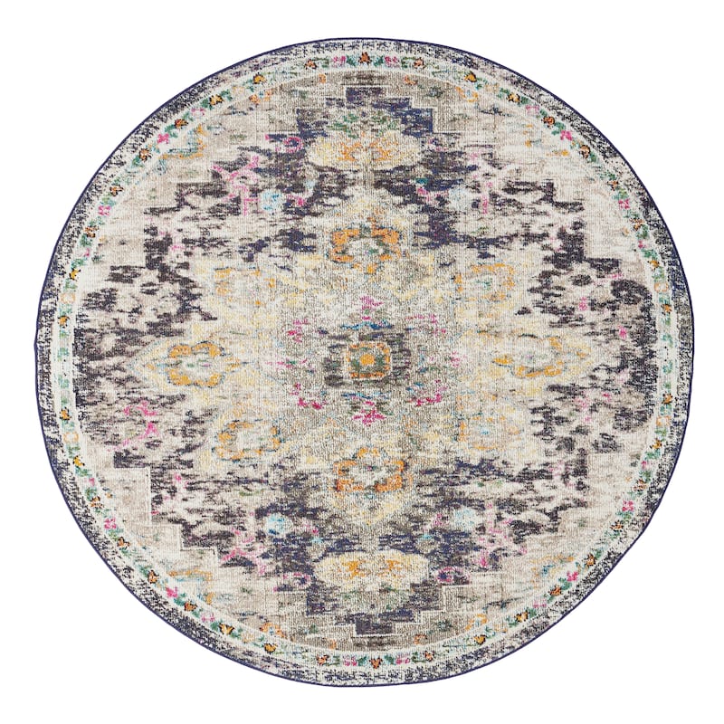 SAFAVIEH Madison Diederike Boho Medallion Distressed Rug - 6'7" Round - Black/Gold - Round