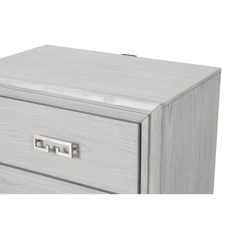 Transitional Nightstand with USB Port - Rustic White Finish & Dovetail Drawers