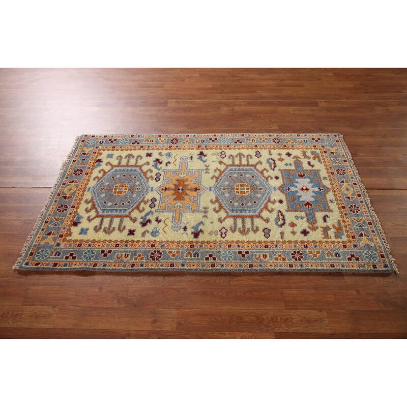 Geometric Kazak Accent Rug Hand-Knotted Wool Carpet - 3'0"x 5'0"