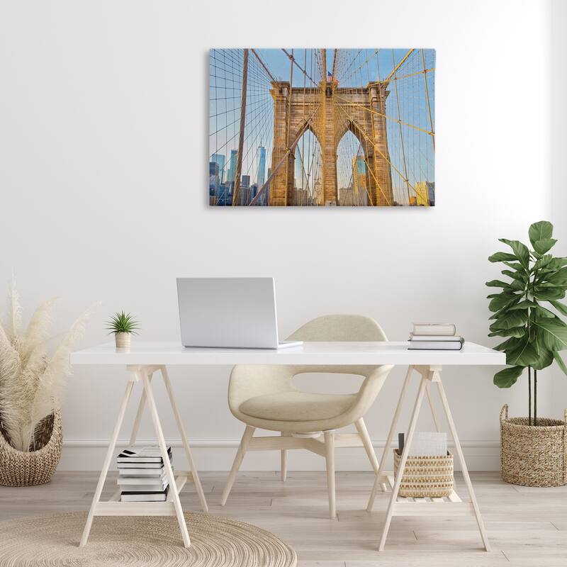 Stupell Industrial Bridge with American Flag Canvas Wall Art Design By Seven Trees Design