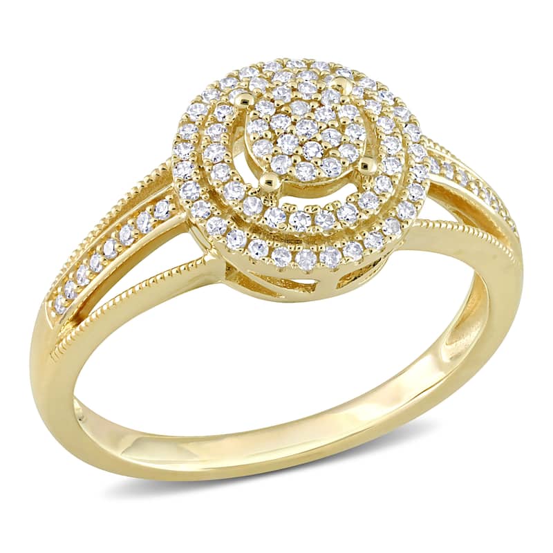 Miadora 1/4ct TDW Diamond Double Halo Cluster Ring in 10k Yellow Gold