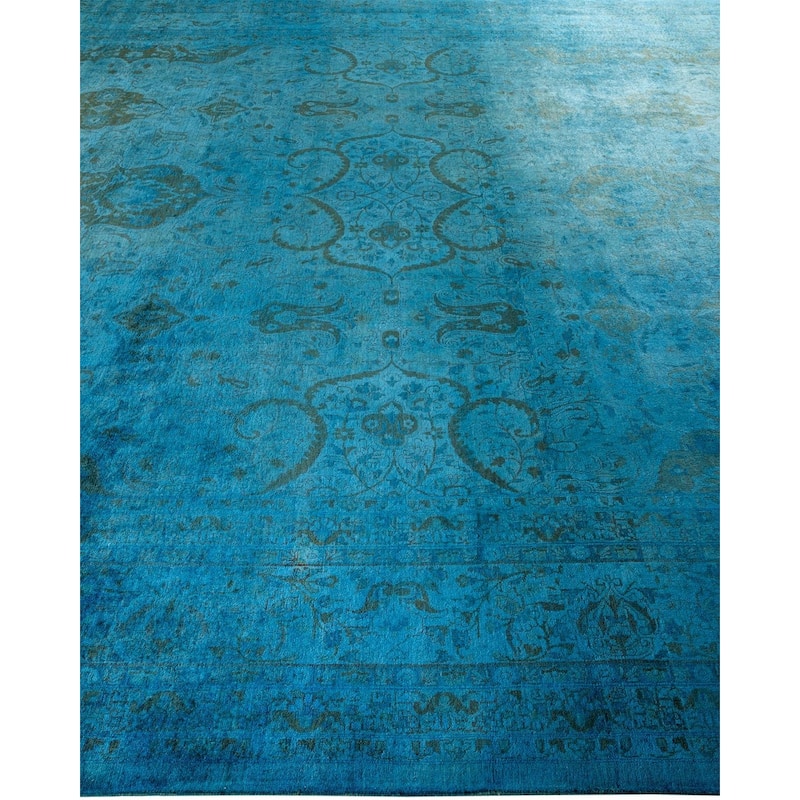 Overton Hand Knotted Wool Vintage Inspired Modern Contemporary Overdyed Blue Area Rug - 10' 2" x 13' 10"