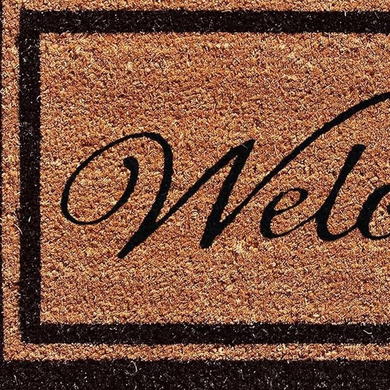 HomeRoots 18" X 30" Natural And Black Striped Border Welcome Outdoor Coir Door Mat - 18' X '30