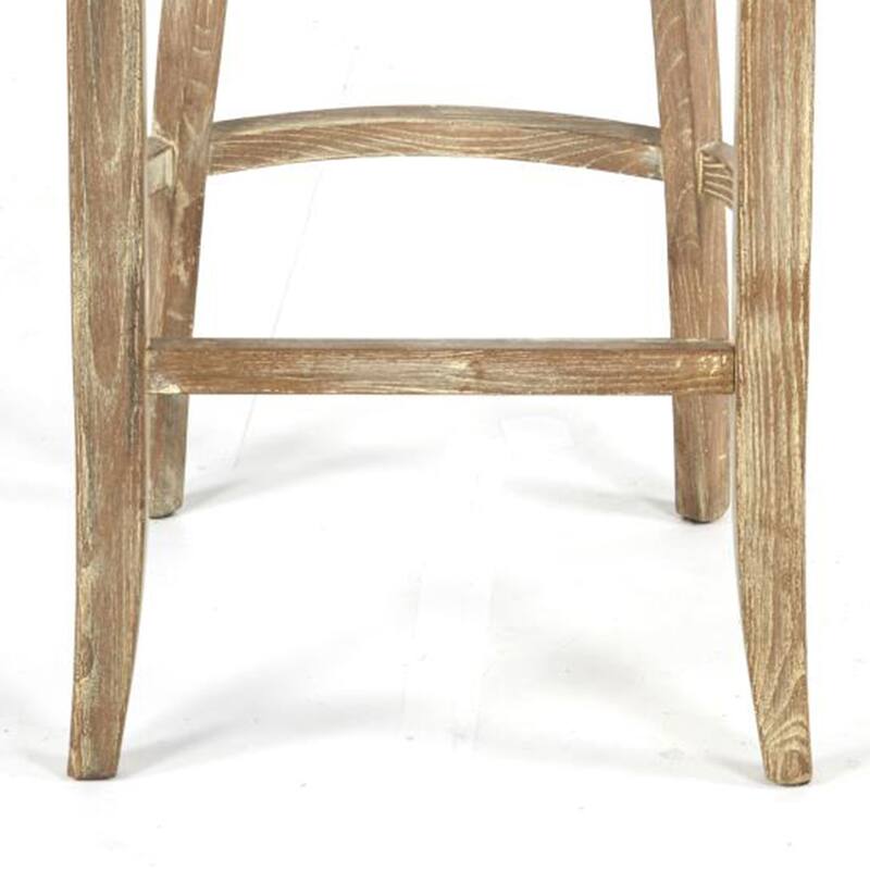 Ryna Barstool Chair, Plush Light Gray Fabric, Washed Oak Solid Wood