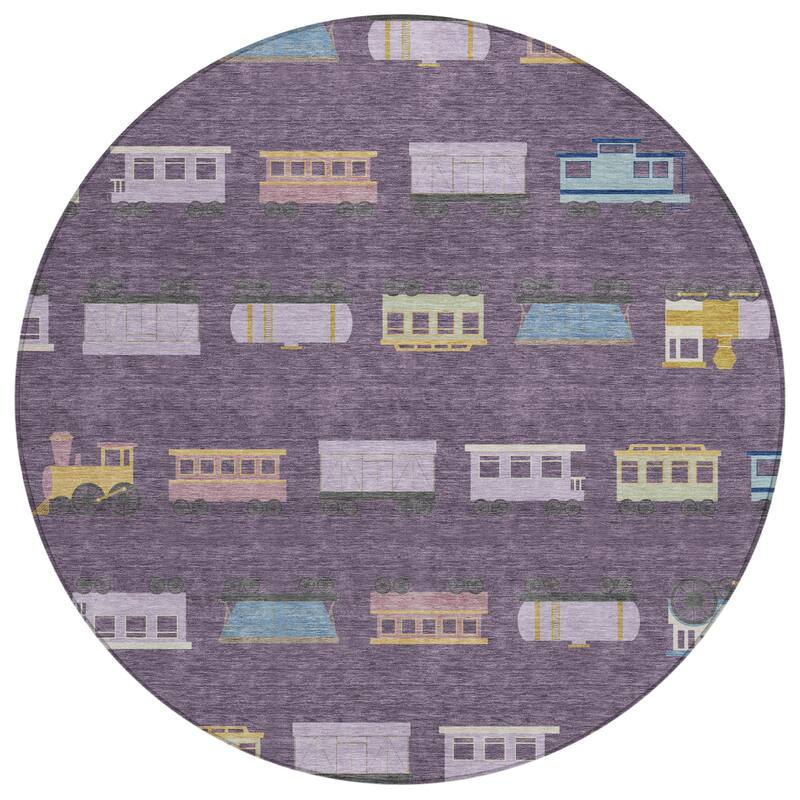Machine Washable Indoor/ Outdoor Modern Train Chantille Rug