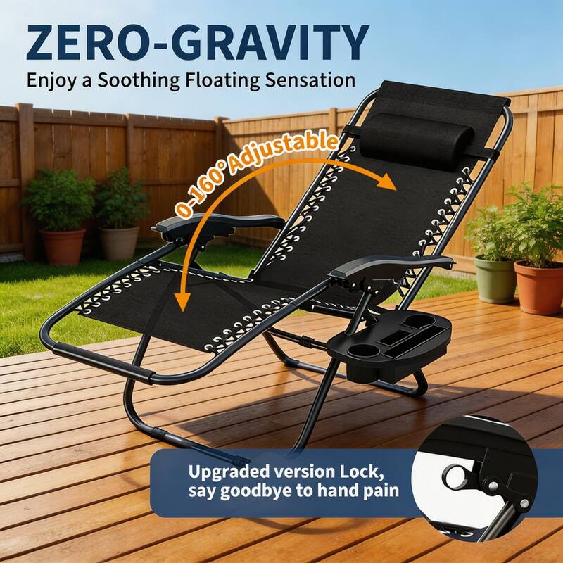 Zero Gravity Chair Set of 2, with Pillow & Cup Holder Tray