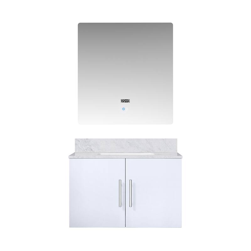 Monte Stainless Steel Bathroom Vanity Set with Marble Top, Chrome Faucet, 30" x 32" Mirror, Scratch & Stain Resistant - 30 in ,Glossy White,Carrara Marble Countertop - Glossy White