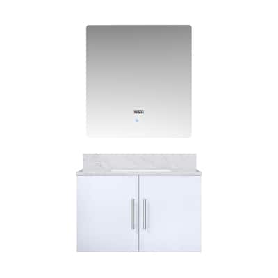 Monte Stainless Steel Bathroom Vanity Set with Marble Top, Chrome Faucet, 30" x 32" Mirror, Scratch & Stain Resistant