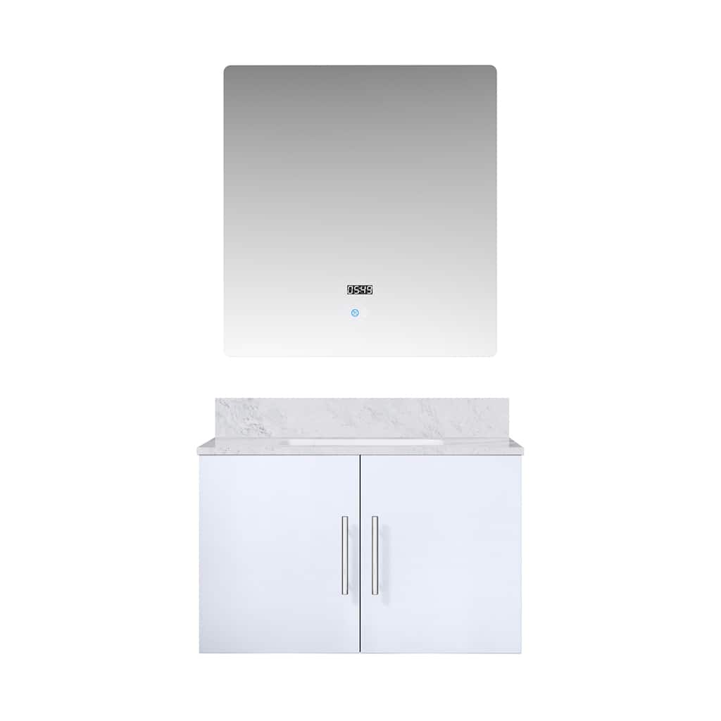 Monte Stainless Steel Bathroom Vanity Set with Marble Top, Chrome Faucet, 30" x 32" Mirror, Scratch & Stain Resistant