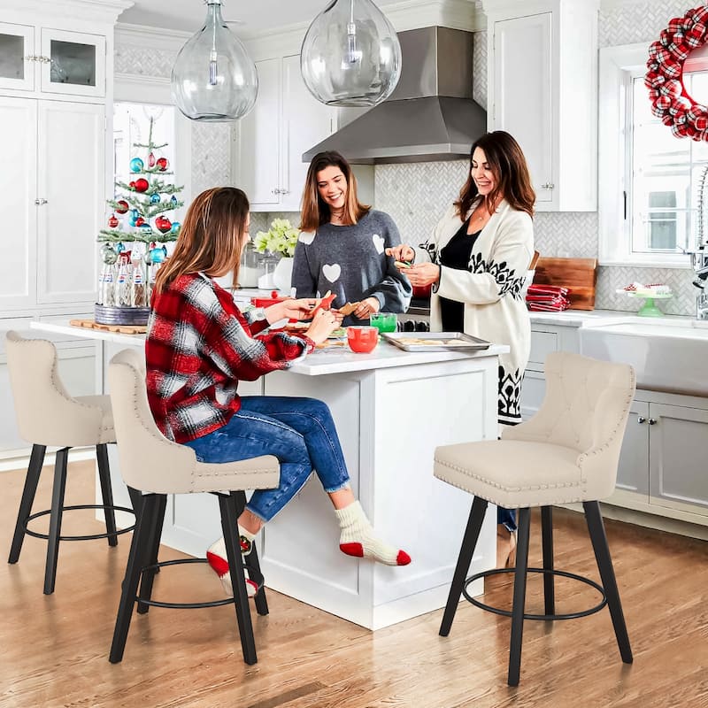 LUE BONA Swivel Bar Stools Counter Height, Upholstered Counter Stools with Backs - 26"H