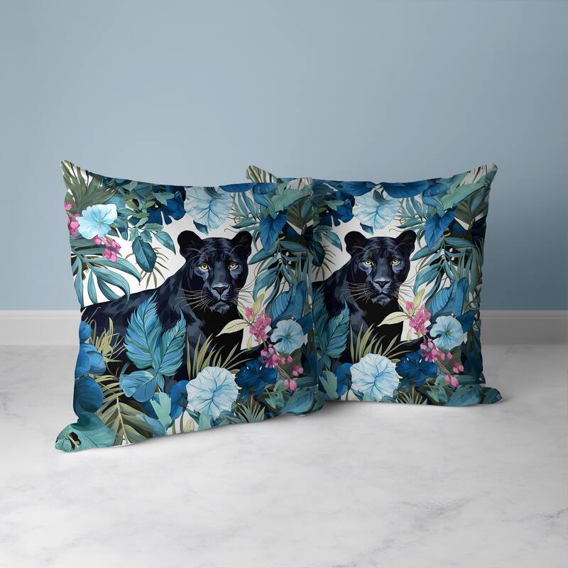 Panther Tropic Twilight Faux Suede Reversible Throw Pillow Blue and Pink