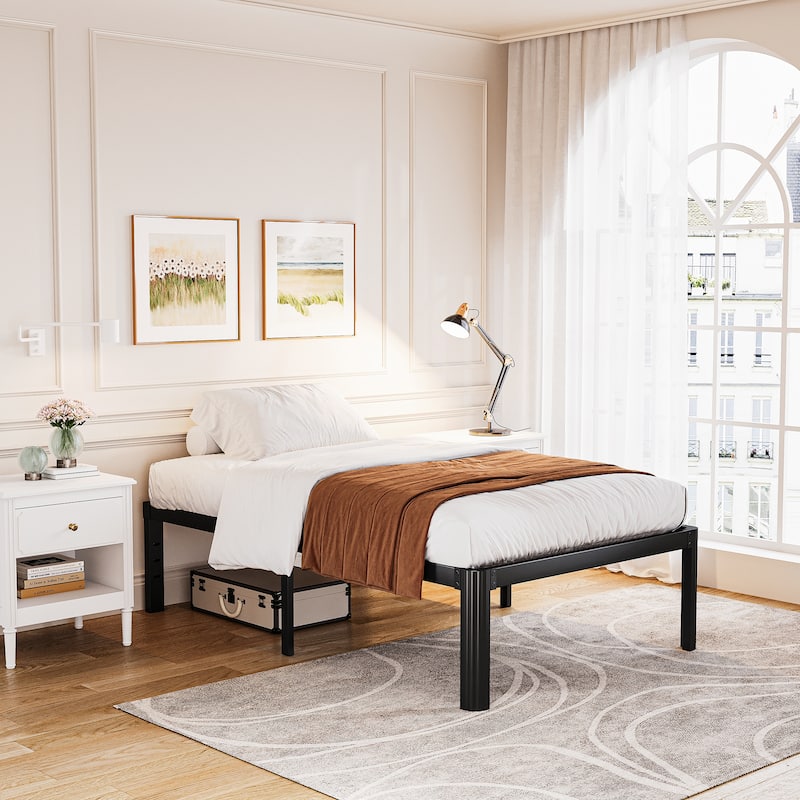 14" Heavy Duty Metal Bed Frame with Round Corners, Box Spring Not Required, Noise Free - Twin