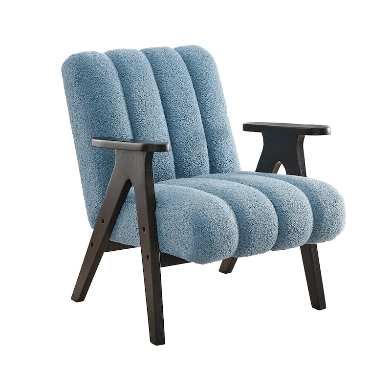 Unique Reading Chair Dining Chair with Wooden Armrests, Blue Decorative Chair Corner Chair Dressing Chair Padded Chair - Blue
