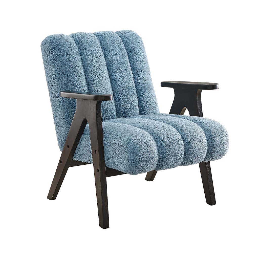 Unique Reading Chair Dining Chair with Wooden Armrests, Blue Decorative Chair Corner Chair Dressing Chair Padded Chair