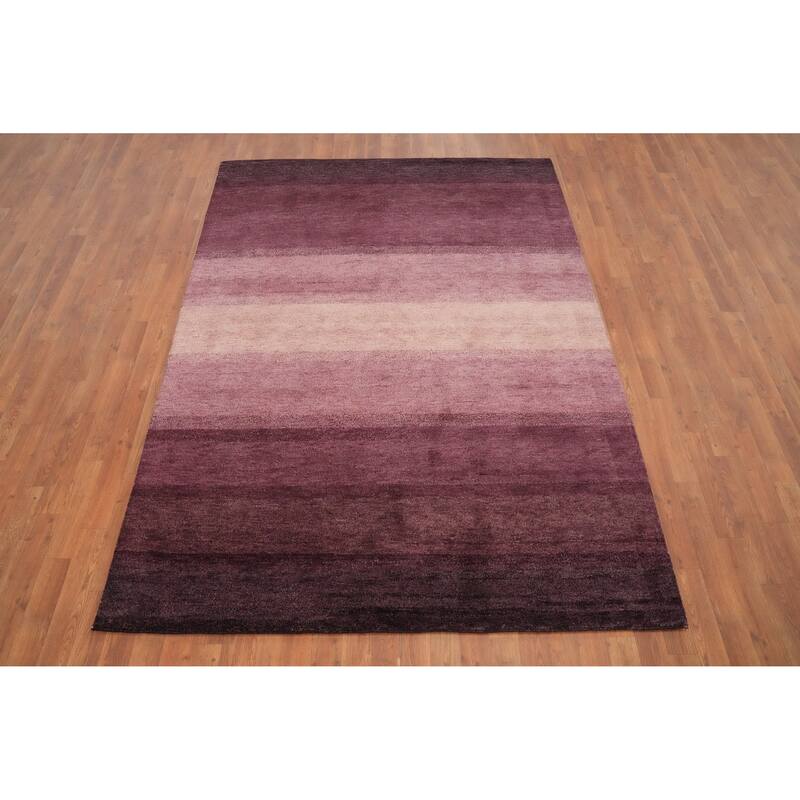 Hand Knotted Oriental 100% Wool Carpet Modern Stripe Purples Gabbeh Area Rug - 7' 9'' X 5' 7''
