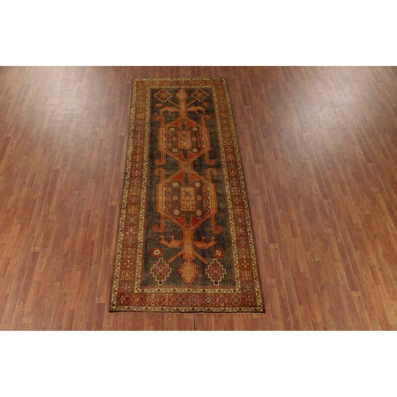 Tribal Ardebil Vintage Persian Runner Rug Hand-Knotted Wool Carpet - 4'5" x 10'7"