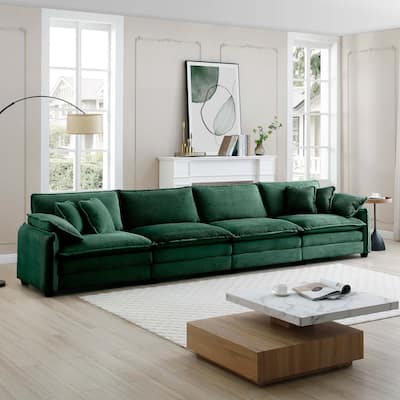 Ergonomic 4 Seater Corduroy Upholstered Sectional Sofa with Pillows