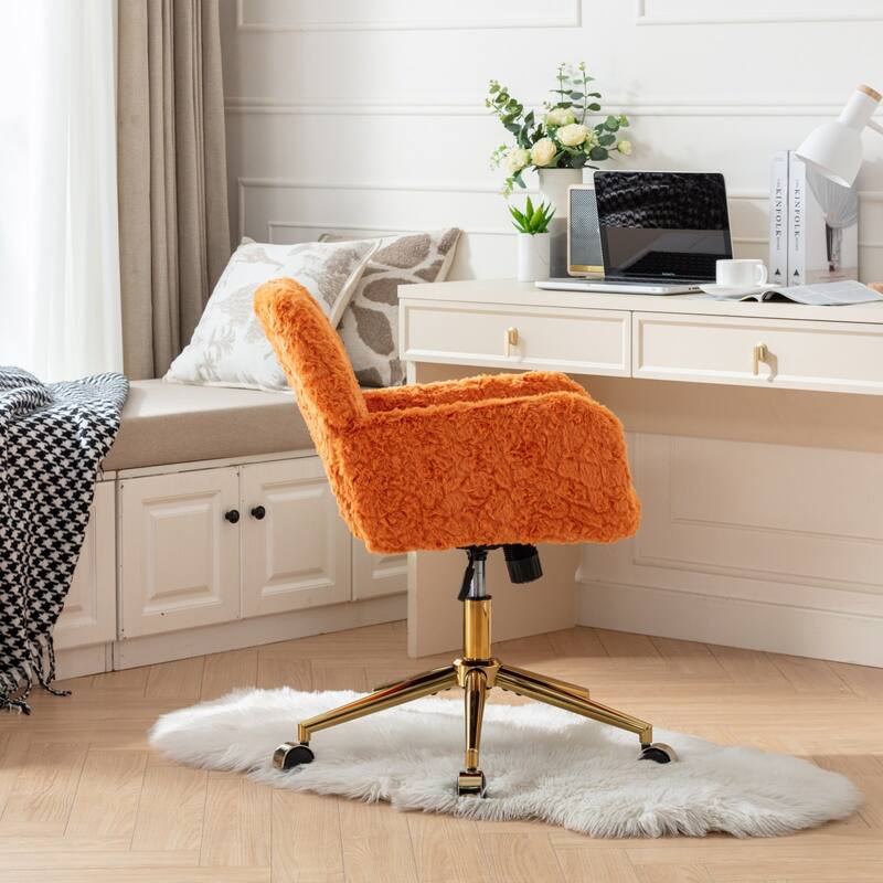 GDF Studio - Modern Upholstered Swivel Home Office Chair with Golden Metal Base and Artificial Rabbit Hair Comfort