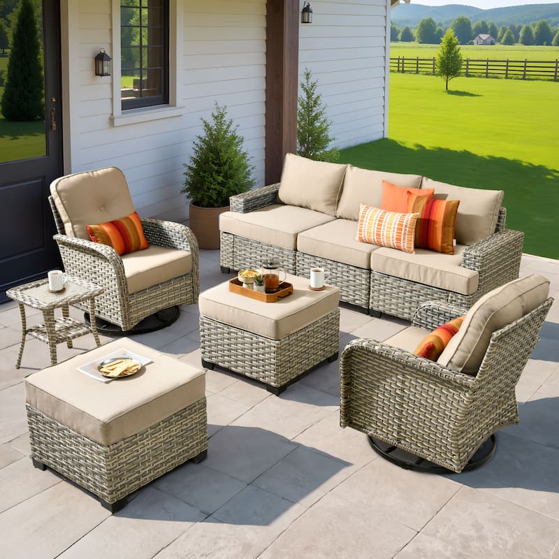 XIZZI 8-Piece Outdoor Wicker Patio Conversation Set with Swivel Chairs