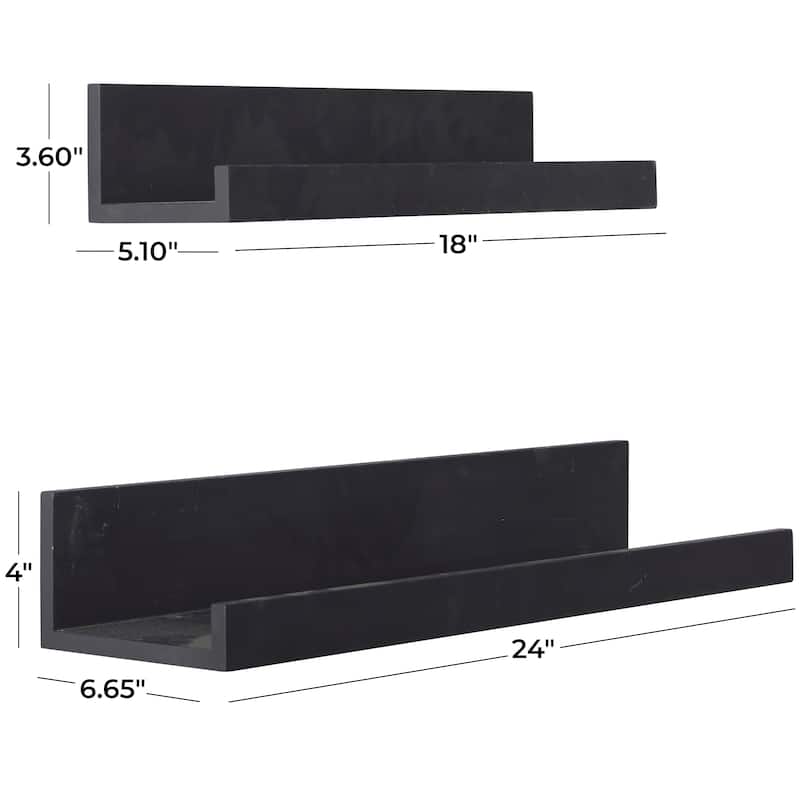 CosmoLiving by Cosmopolitan Black Wood 2 Shelves Wall Shelf with Lip (Set of 2) 24", 18"W