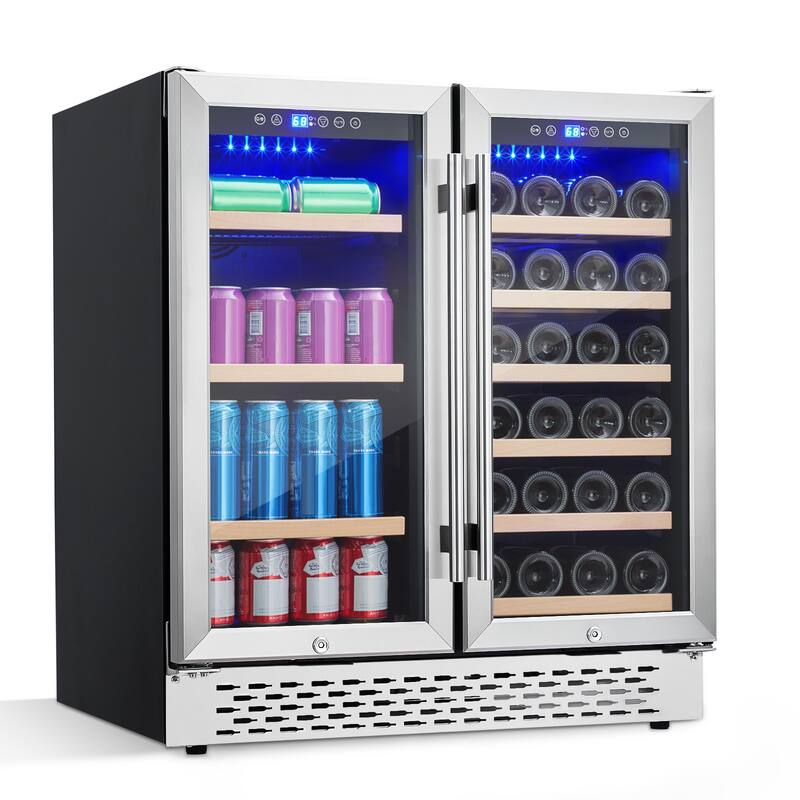 30-Inch Dual Zone Wine and Beverage Refrigerator with Glass Door - Black