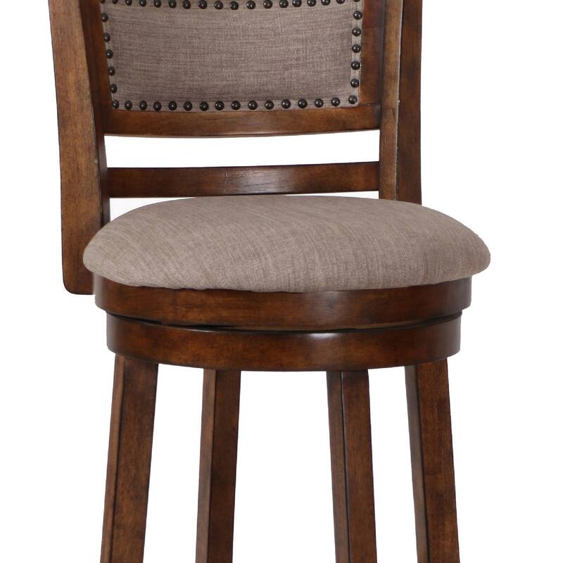 Curved Swivel Barstool with Fabric Padded Seating, Brown and Beige