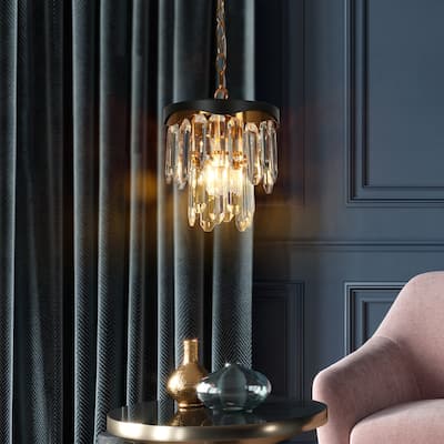 Modern Crystal 1-Light Pendant Light for Kitchen Island Dining Room - Black and Gold - 8.5" Dia. x 10" H