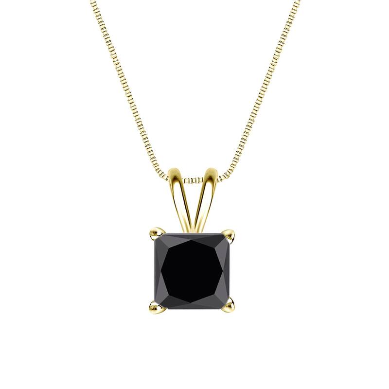Auriya 1 1/4ctw Princess-cut Solitaire Black Diamond Necklace 14k Gold - Yellow
