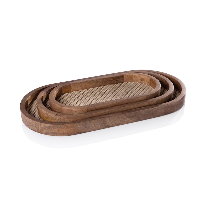 Banyan Mango Wood w/ Rattan Inlay Oval Tray