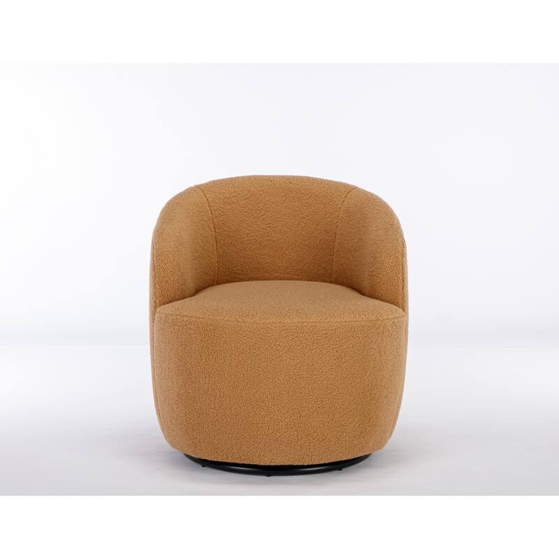 Wool Swivel Barrel Chair with 360° Rotation & Metal Base