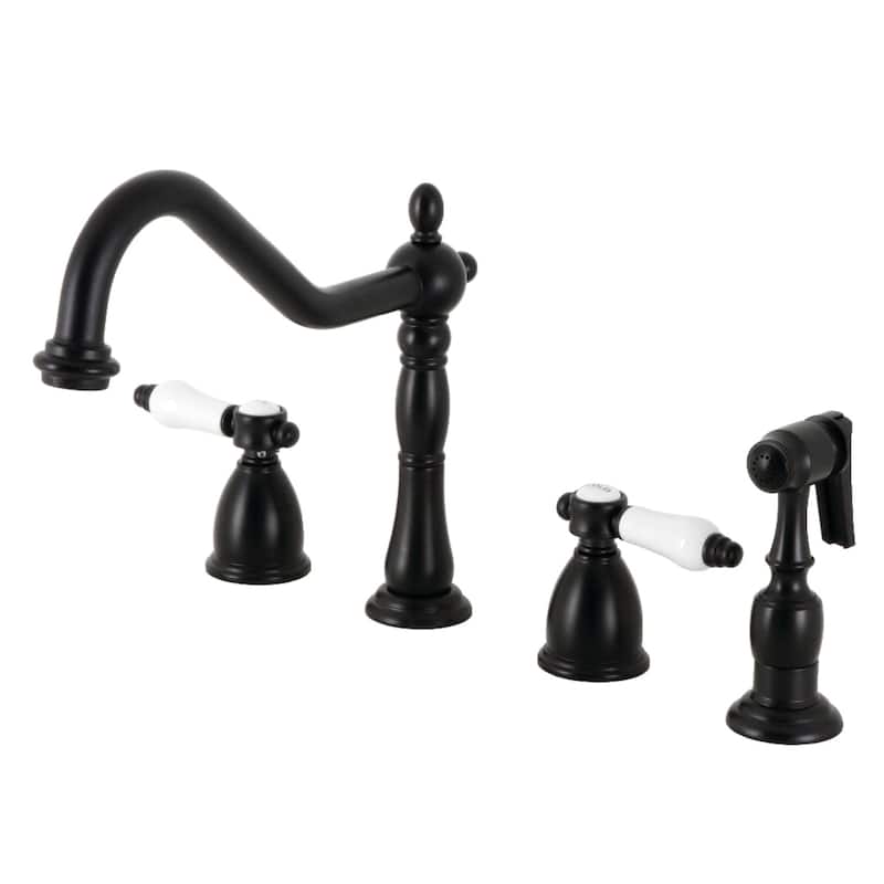 Kingston Brass Heritage Porcelain Kitchen Faucet with Side Spayer - 16'' (L) x 9-1/16'' (W) x 9-3/8'' (H)
