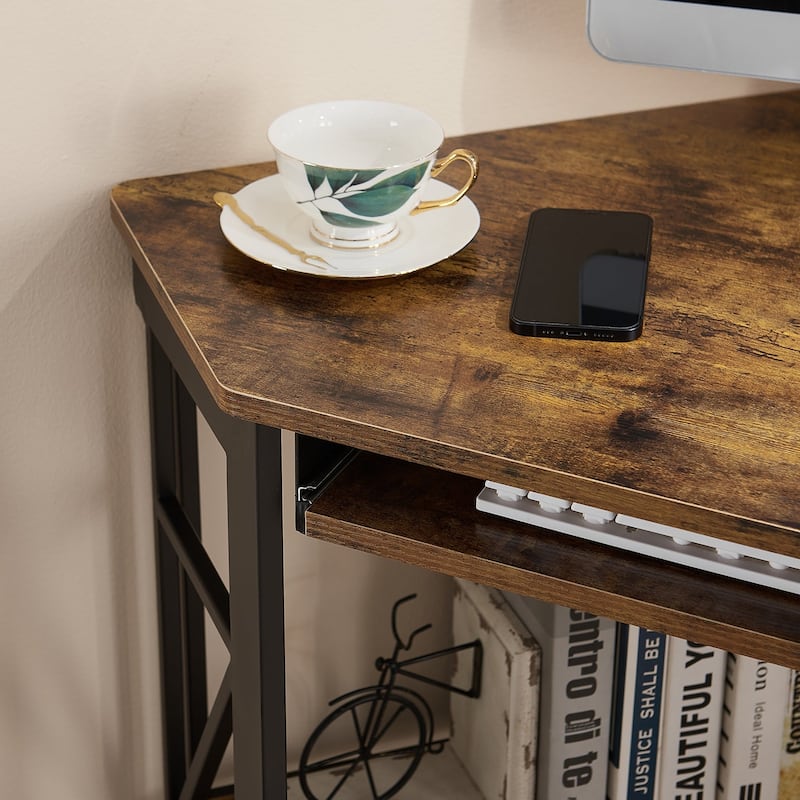 Javlergo Corner Desk with Keyboard Tray, Study Writing Computer Table for College Dorm Home Office