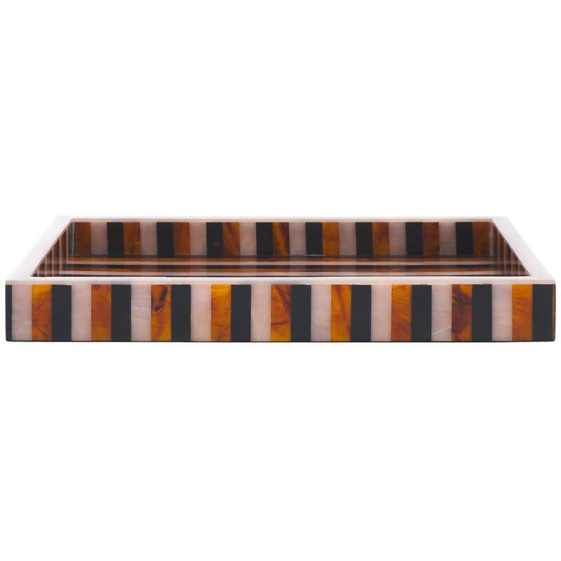 SAFAVIEH Home Ina Black/Brown Resin 14.2"W x 10"D x 1.5"H Rectangle Tray