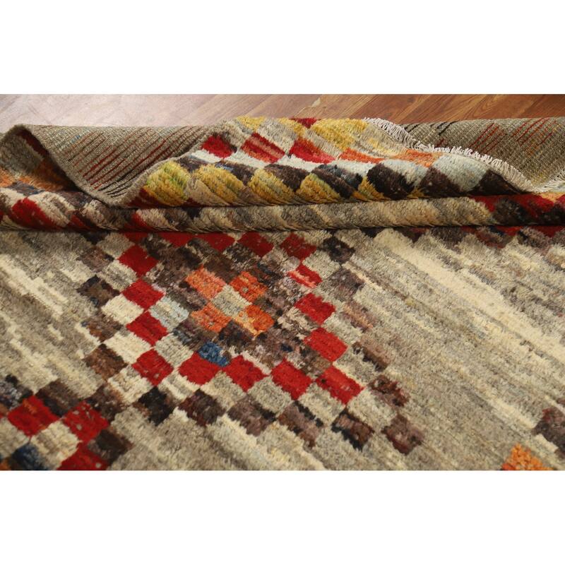 Checkered Moroccan Oriental Area Rug Hand-Knotted Wool Carpet - 5'11" x 7'8"