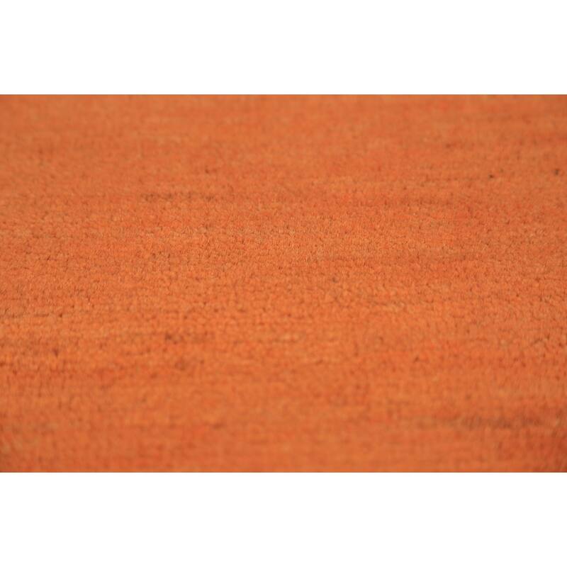 Orange Gabbeh Modern Area Rug Hand-Knotted Solid Wool Carpet - 6'8" x 9'7"